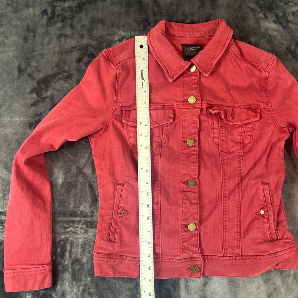 Liverpool Denim Jacket Womens Small Red Button Front Stretch Trucker Coat - Picture 4 of 8